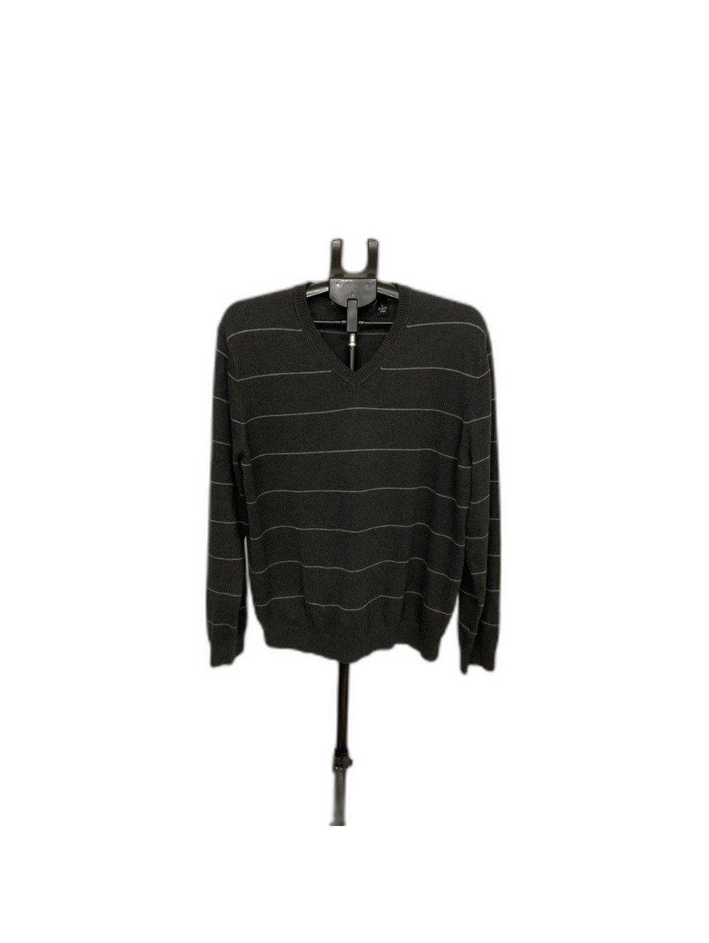 Van Heusen Gray Striped V-Neck Pullover Sweater Mens L